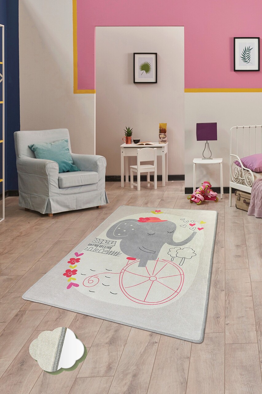 Covor pentru copii, Elephants Bike, 140x190 cm, Multicolor - imagine 5